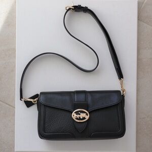 Coach 5493 Georgie Peacock Black Leather Mix Crossbody Shoulder Bag